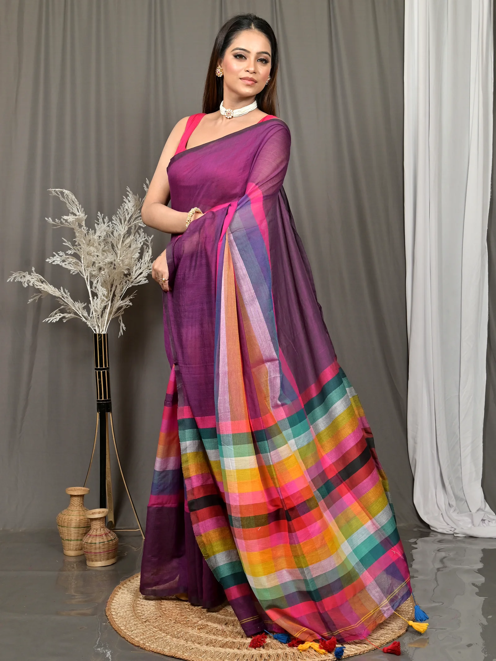 Dark Violet Cotton Sounur Handloom Saree  (94)