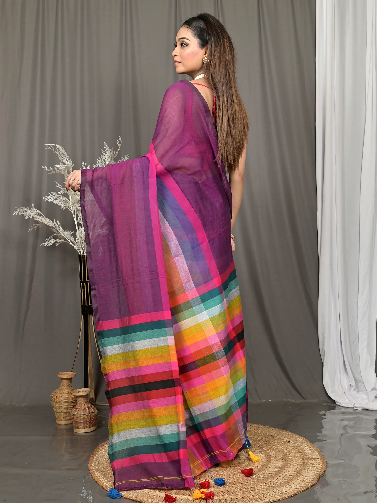 Dark Violet Cotton Sounur Handloom Saree  (94)