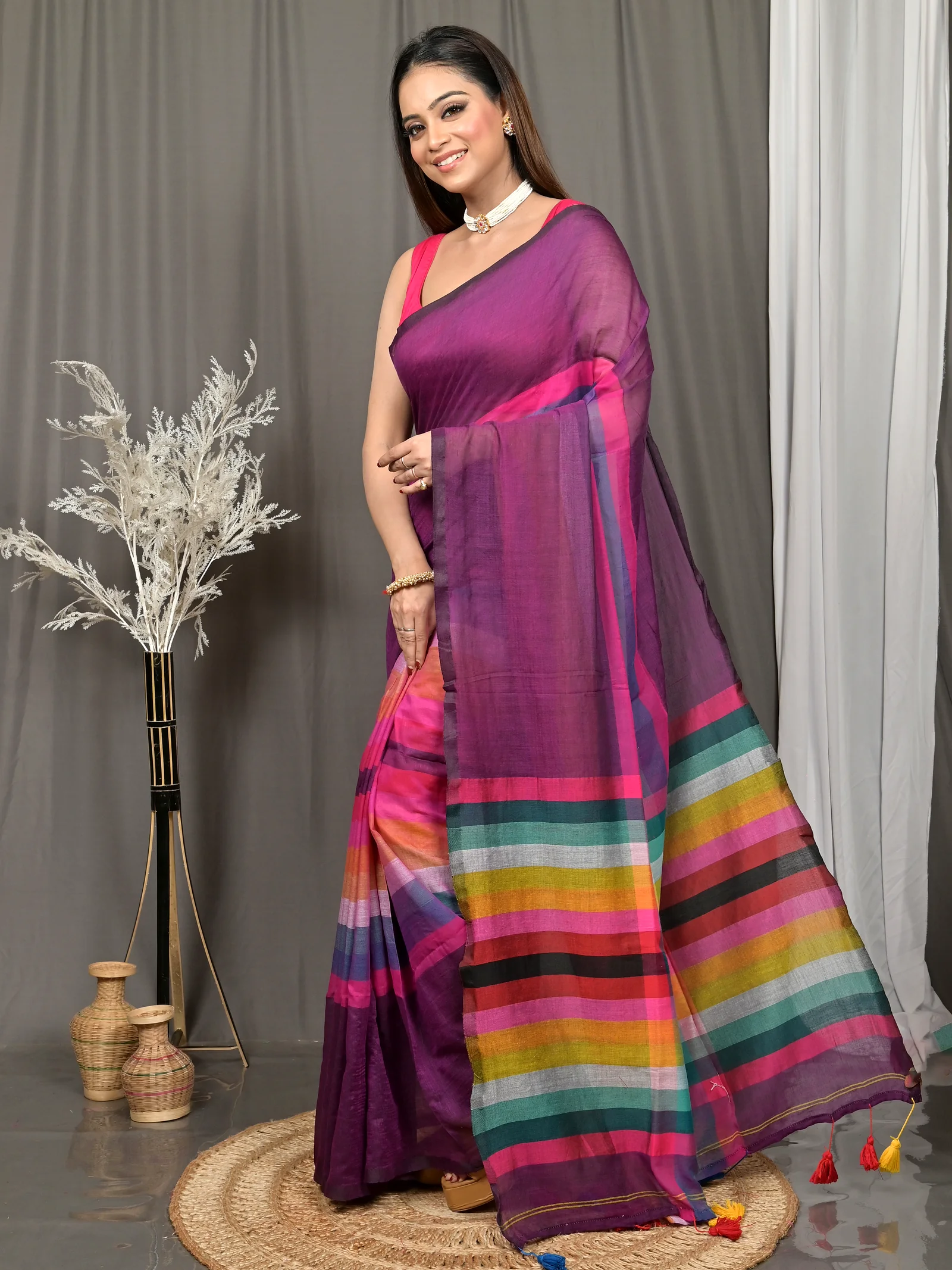 Dark Violet Cotton Sounur Handloom Saree  (94)