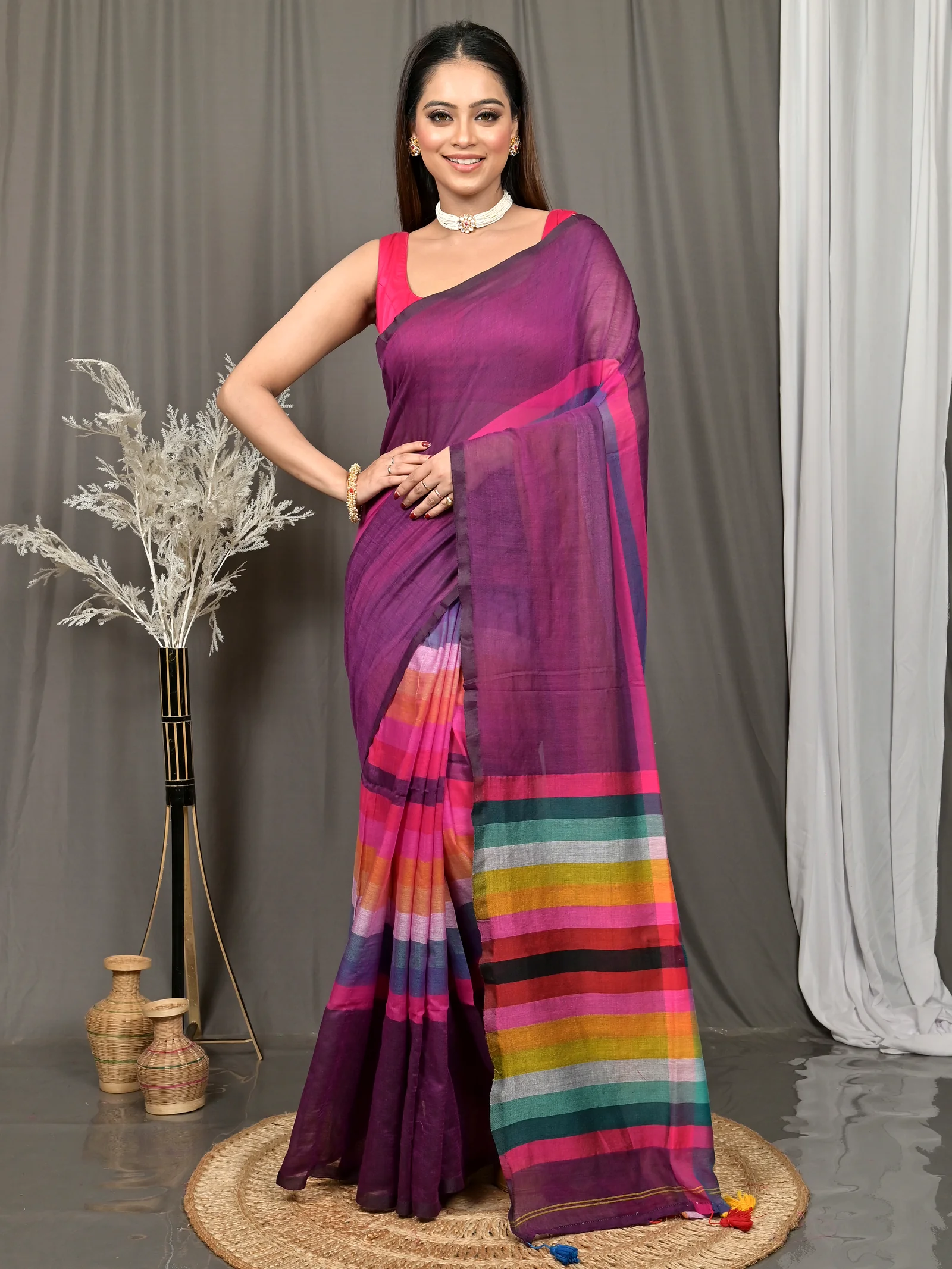 Dark Violet Cotton Sounur Handloom Saree  (94)
