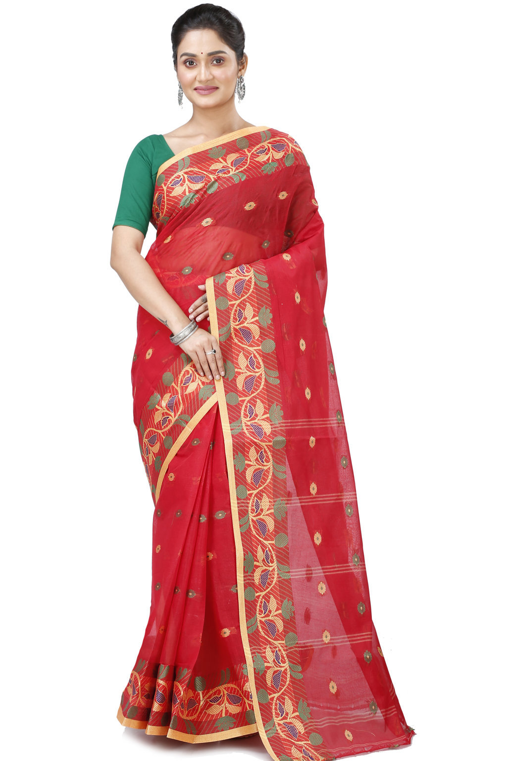 Red Pure Cotton Govindi Tant Saree (940)