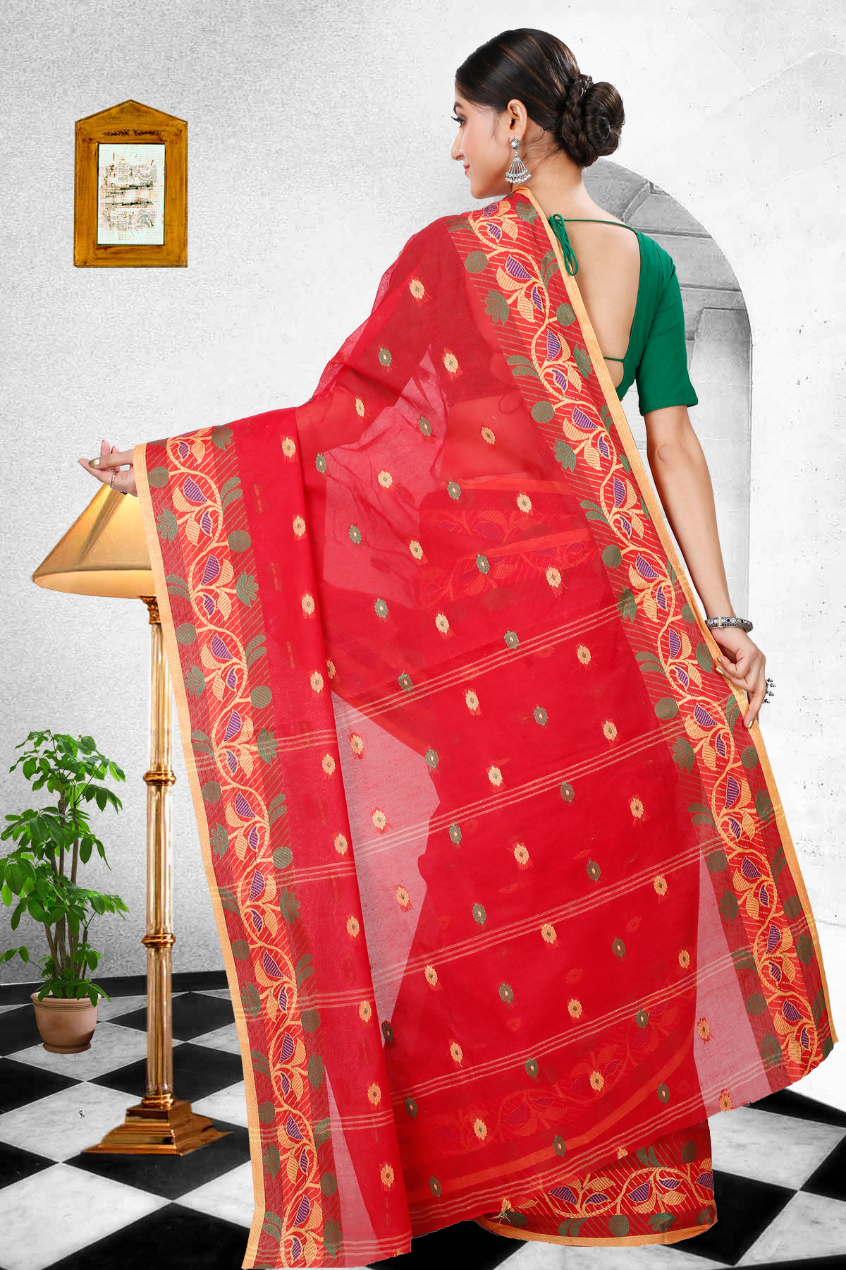 Red Pure Cotton Govindi Tant Saree (940)