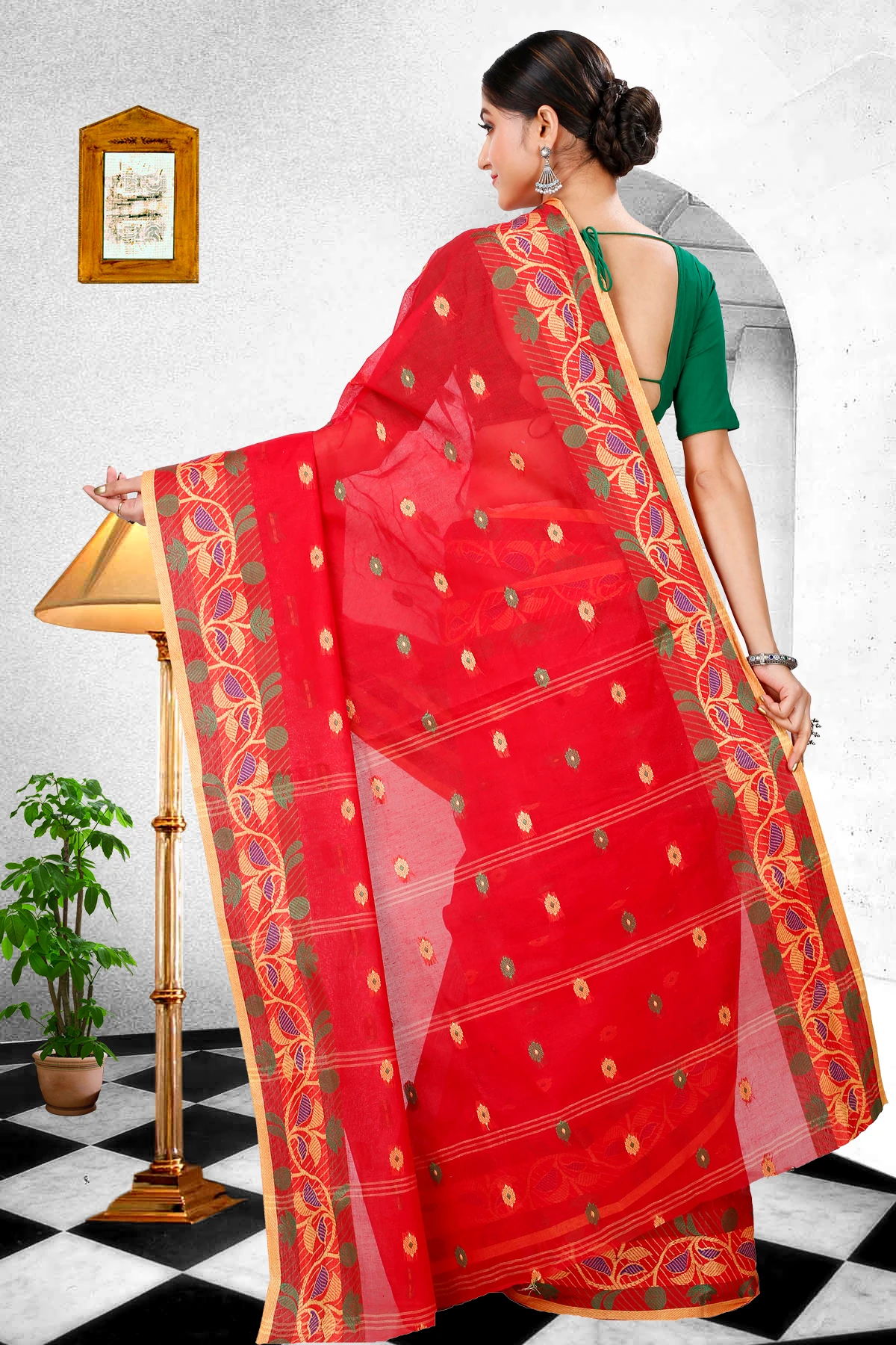 Red Pure Cotton Govindi Tant Saree (940)