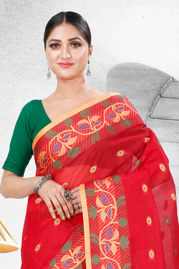 Red Pure Cotton Govindi Tant Saree (940)