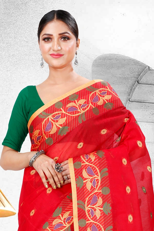 Red Pure Cotton Govindi Tant Saree (940)