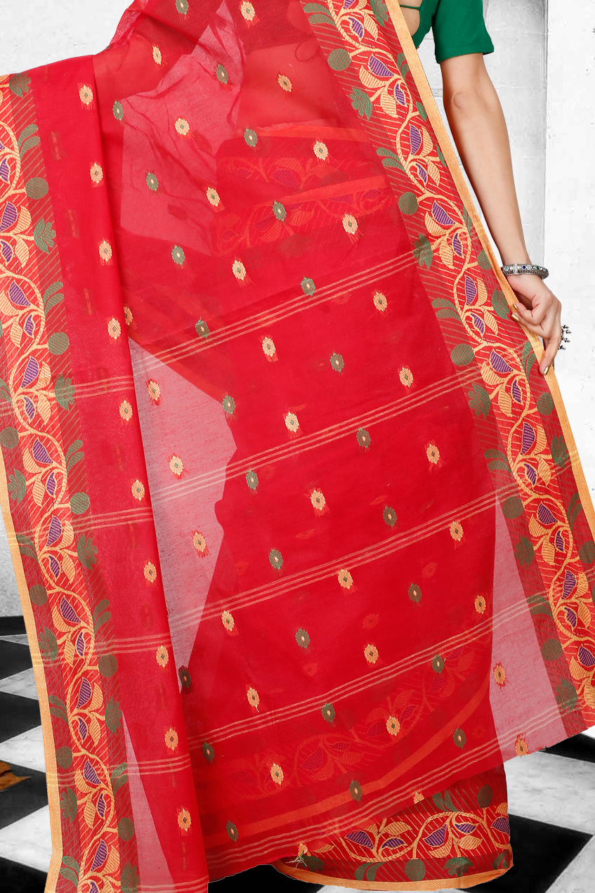 Red Pure Cotton Govindi Tant Saree (940)
