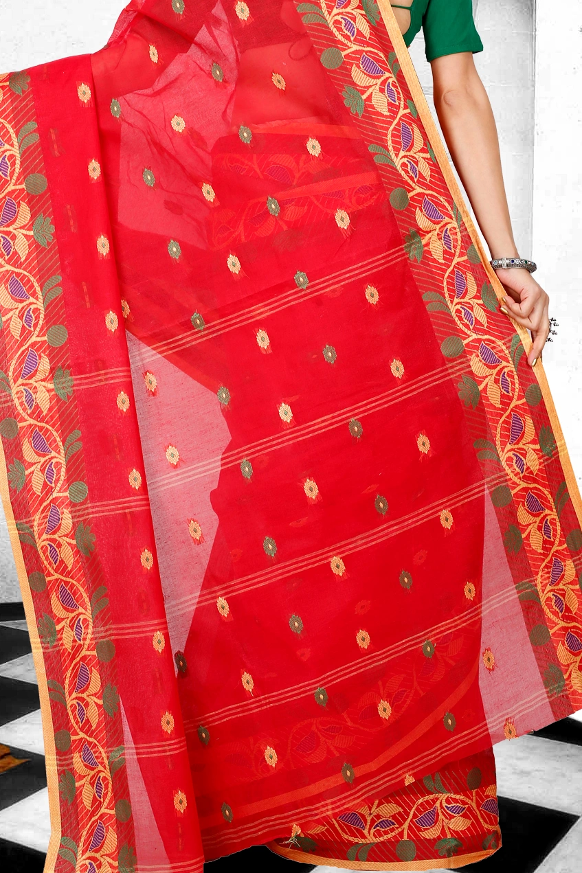 Red Pure Cotton Govindi Tant Saree (940)