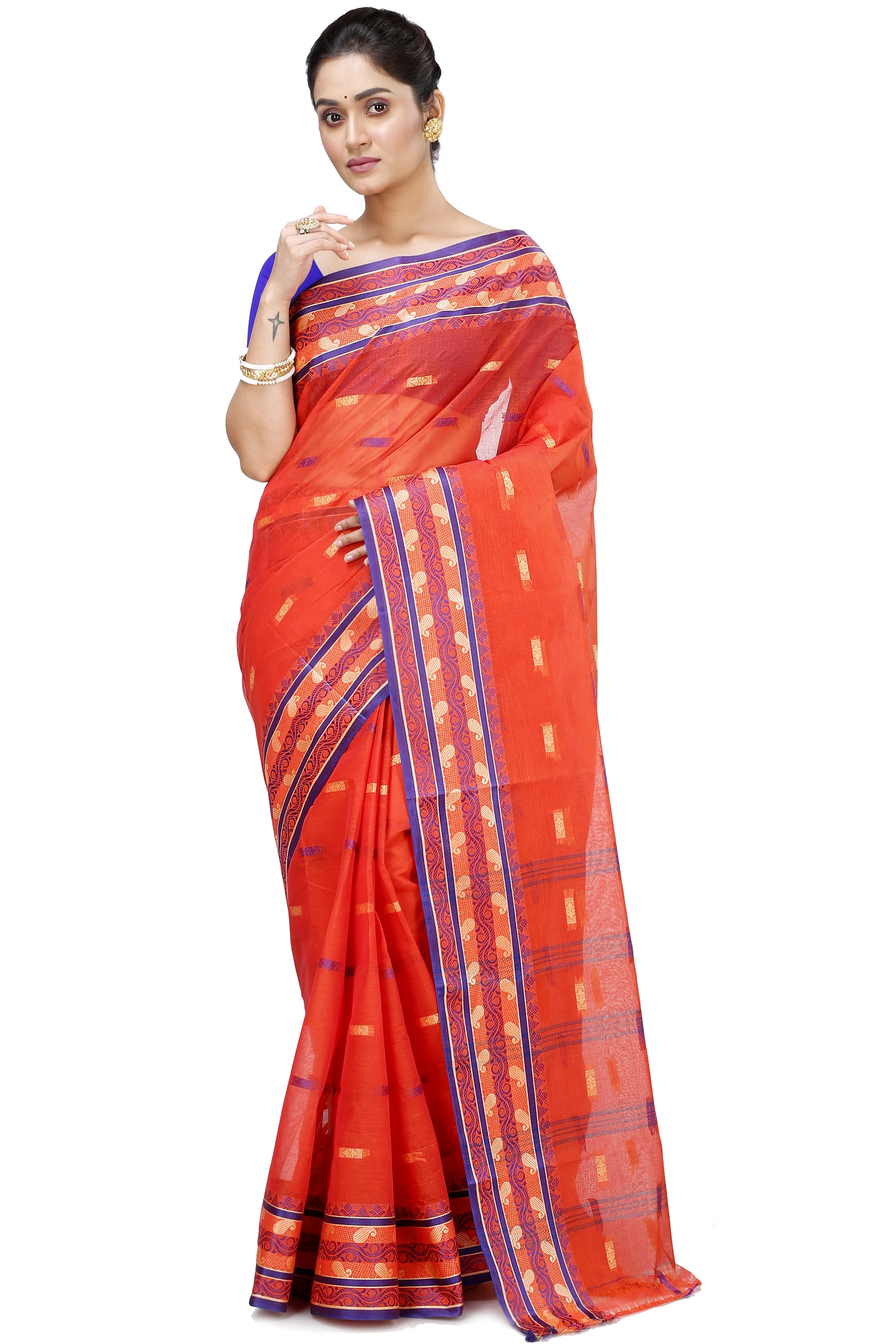 Orange Pure Cotton Gayatri Tant Saree (941)