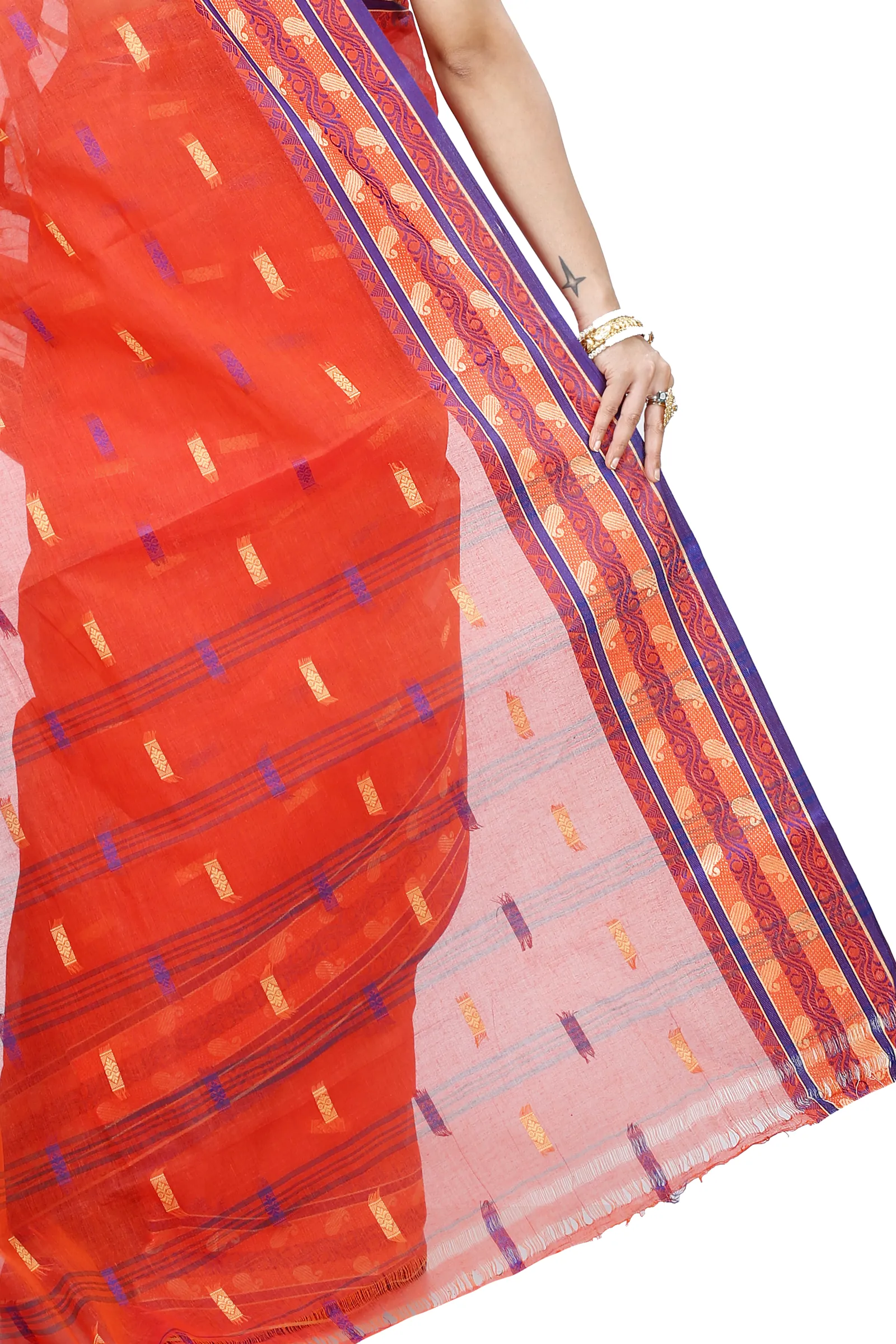 Orange Pure Cotton Gayatri Tant Saree (941)