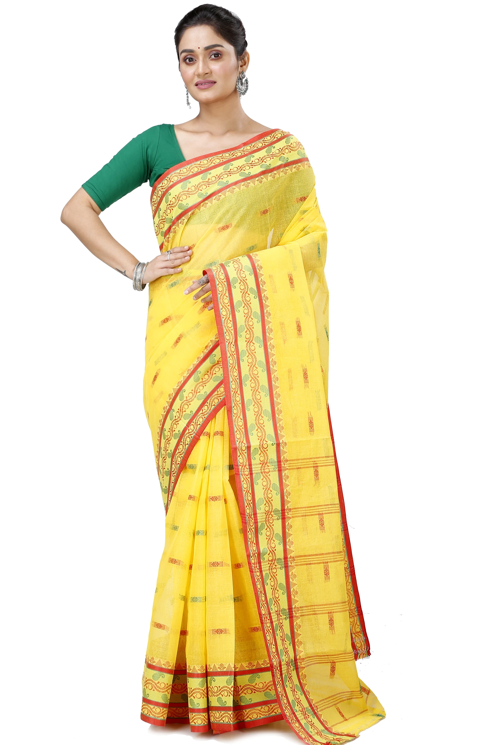 Yellow Pure Cotton Gayatri Tant Saree (944)