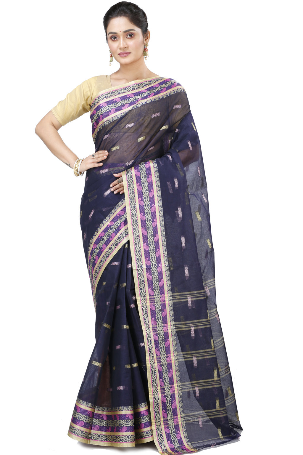 Night Blue Pure Cotton Gayatri Tant Saree (945)