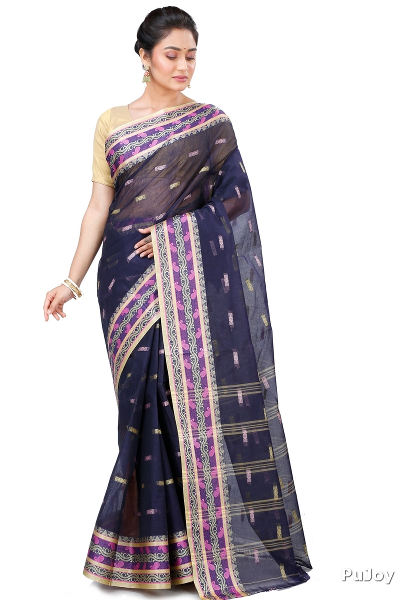 Night Blue Pure Cotton Gayatri Tant Saree (945)