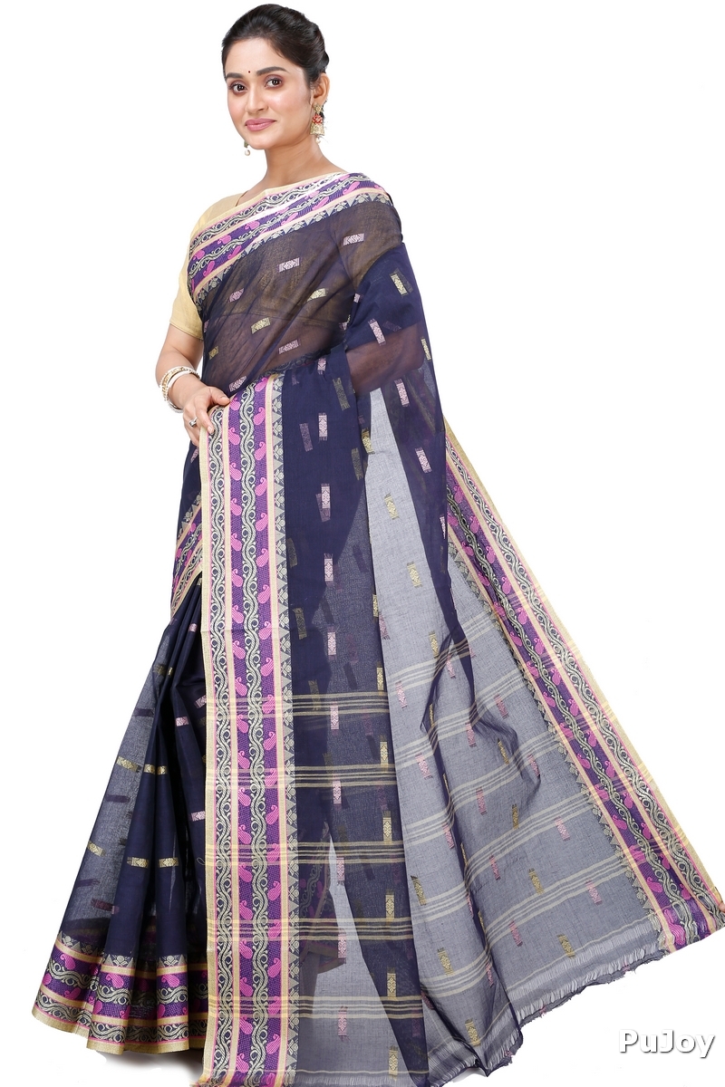Night Blue Pure Cotton Gayatri Tant Saree (945)
