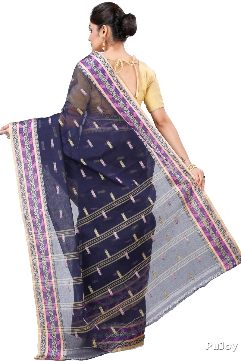 Night Blue Pure Cotton Gayatri Tant Saree (945)