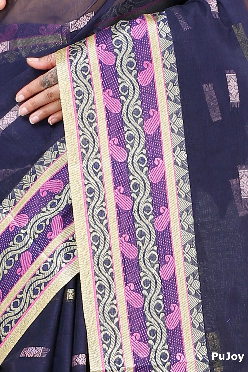 Night Blue Pure Cotton Gayatri Tant Saree (945)