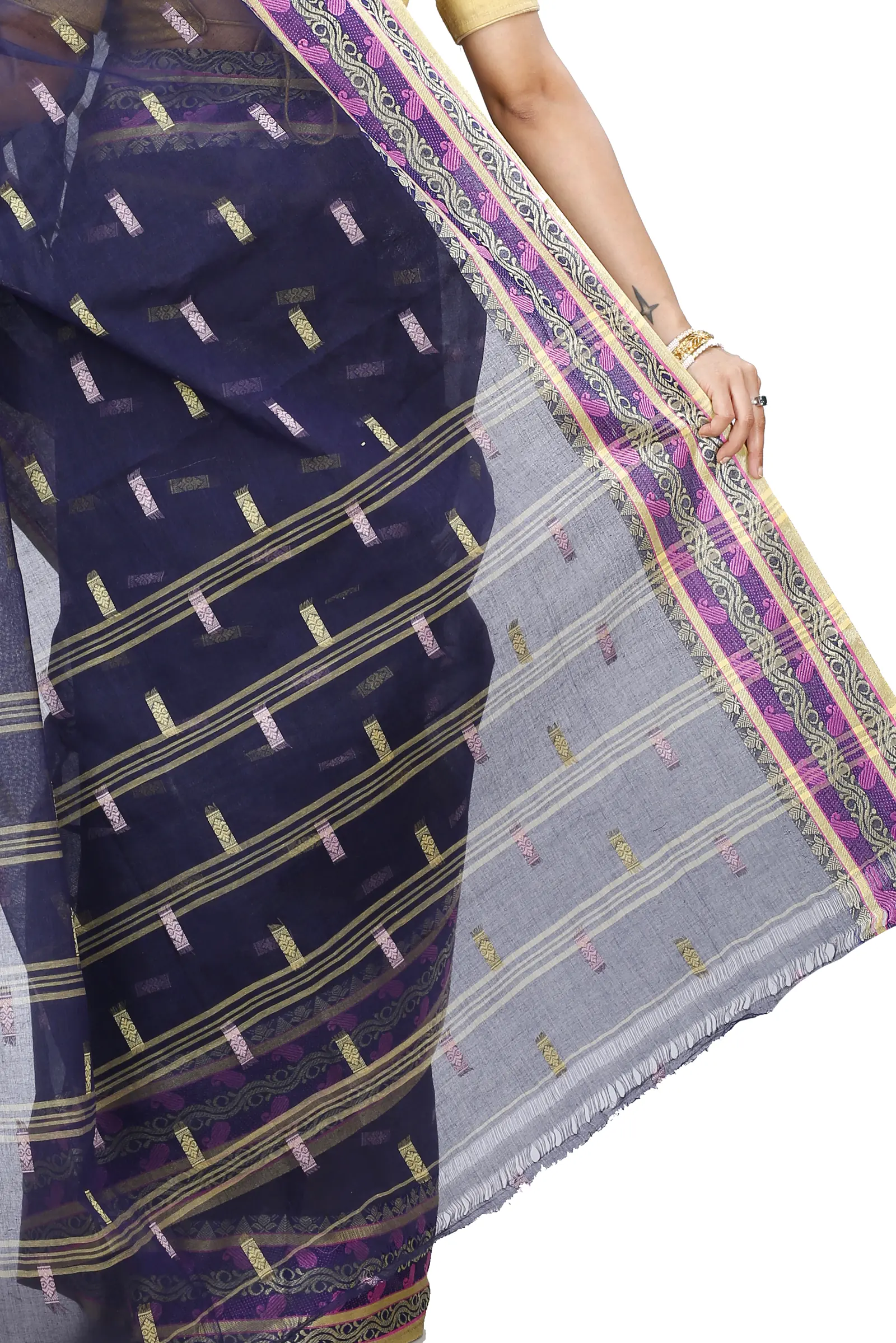 Night Blue Pure Cotton Gayatri Tant Saree (945)
