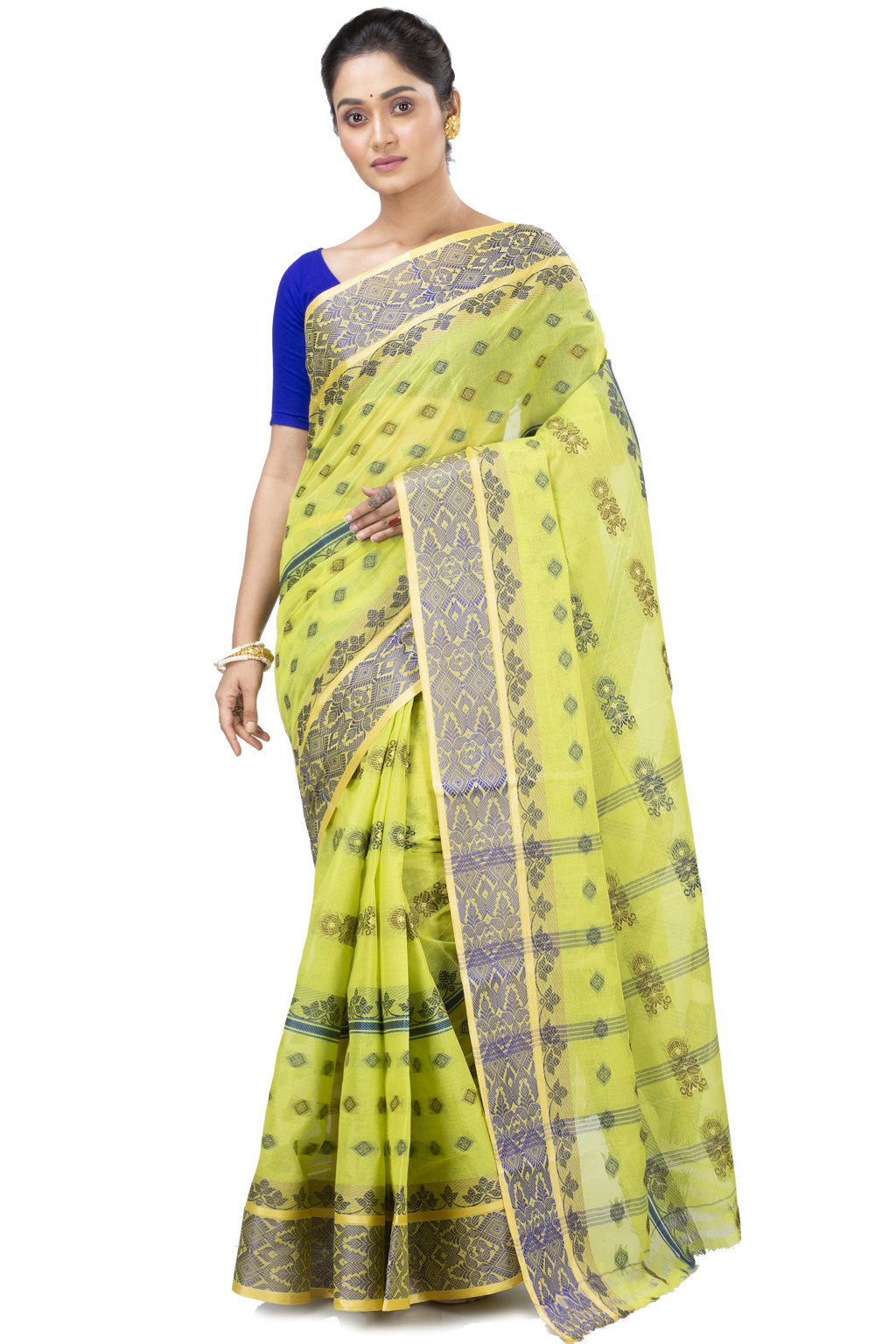 Olive Green Pure Cotton Ghusoon Tant Saree (946)