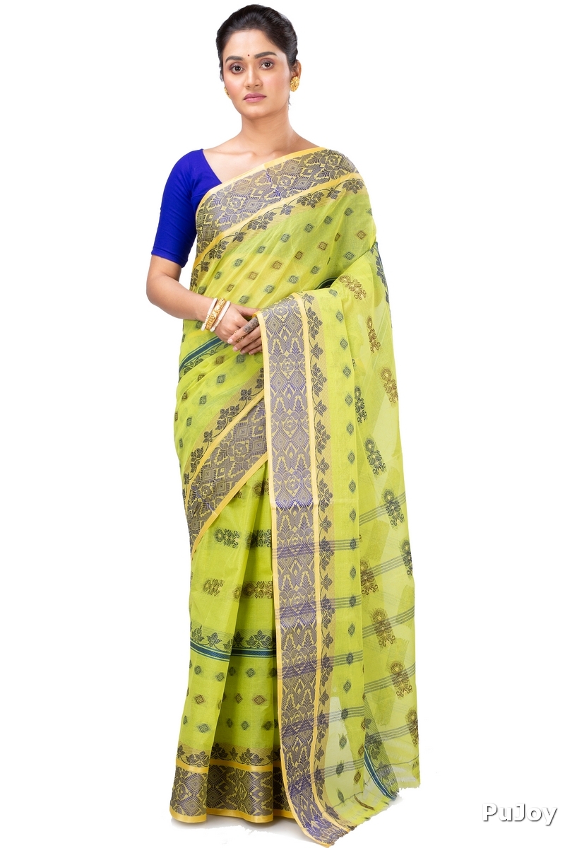 Olive Green Pure Cotton Ghusoon Tant Saree (946)