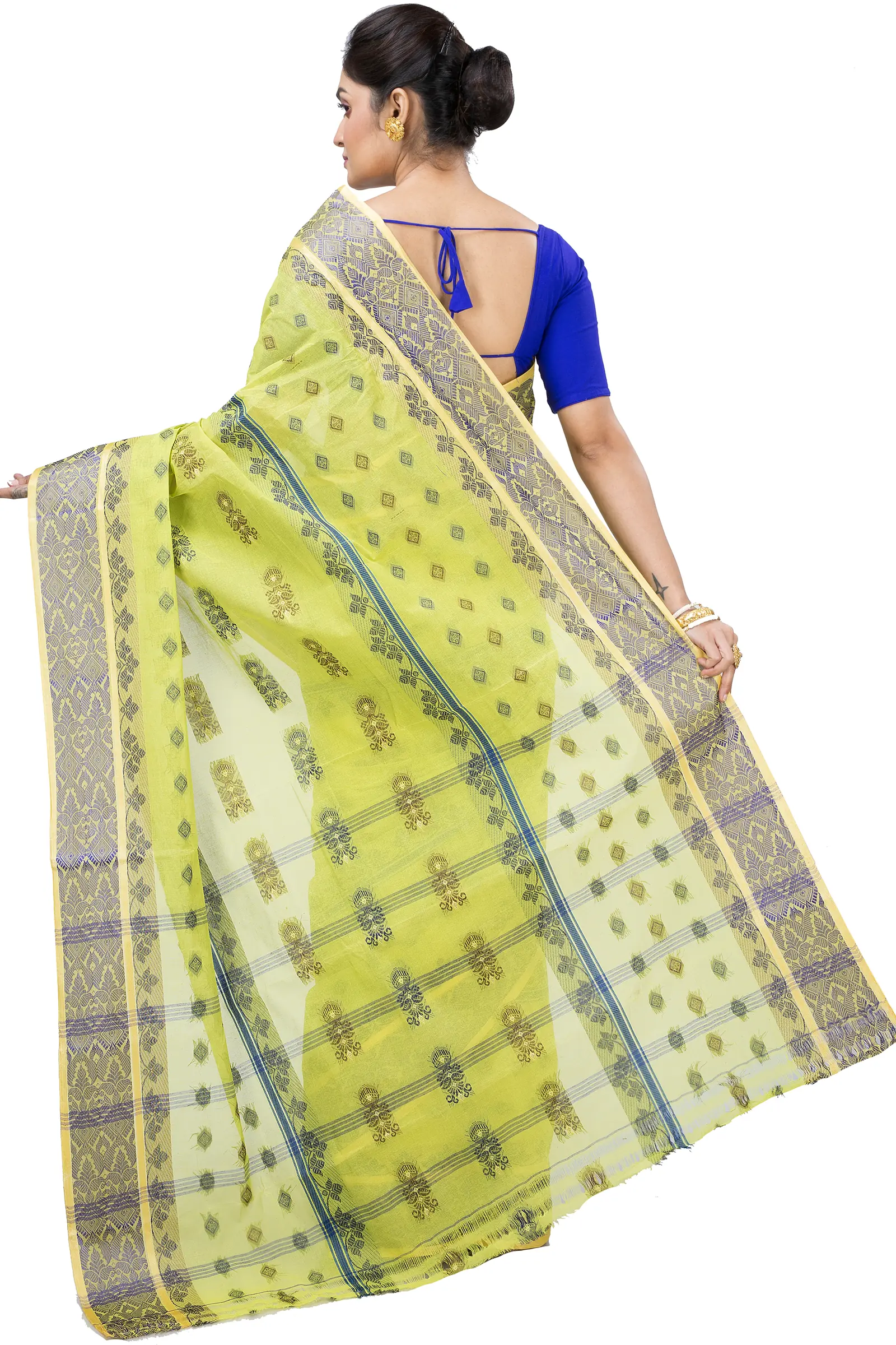 Olive Green Pure Cotton Ghusoon Tant Saree (946)
