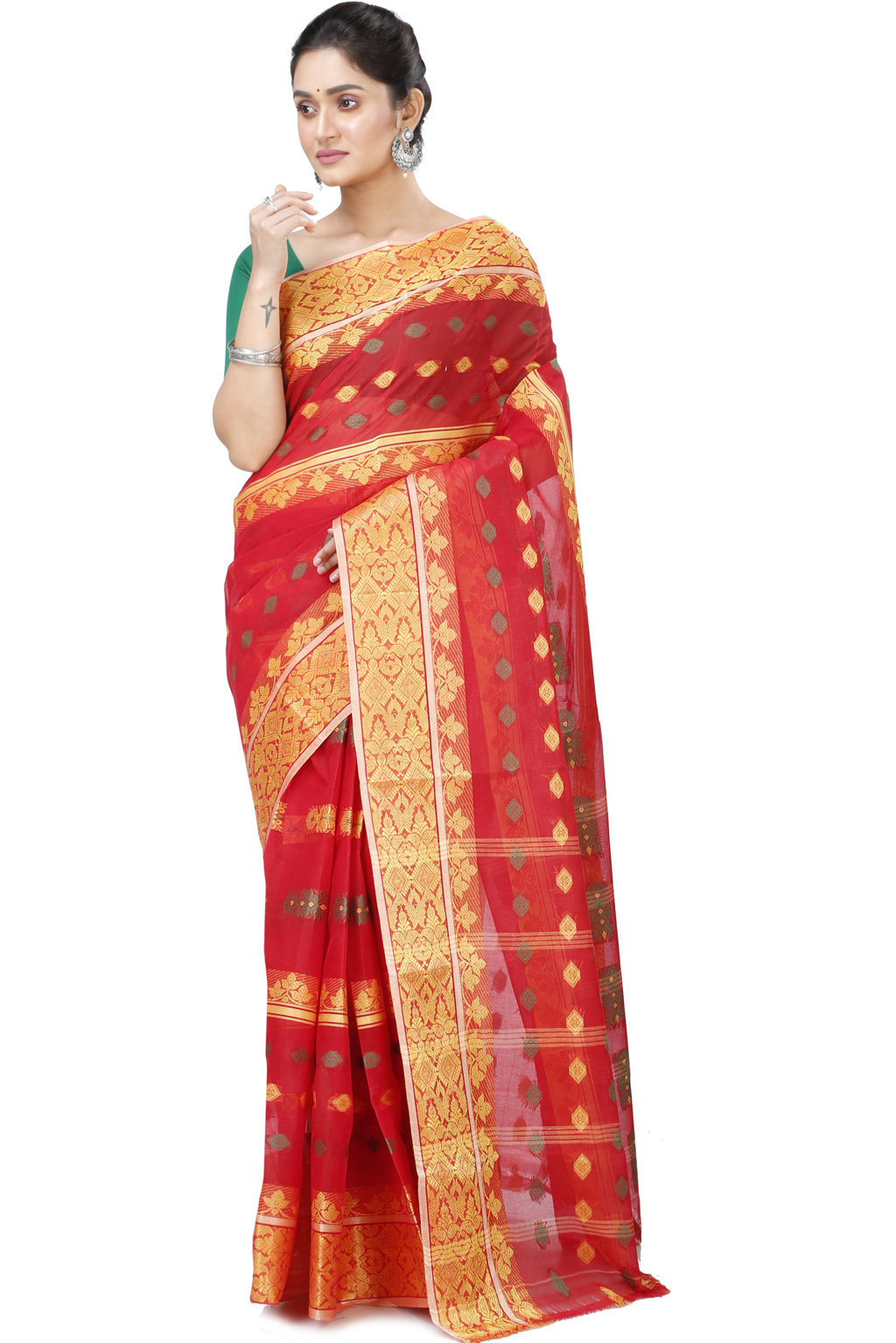 Red Pure Cotton Ghusoon Tant Saree (948)