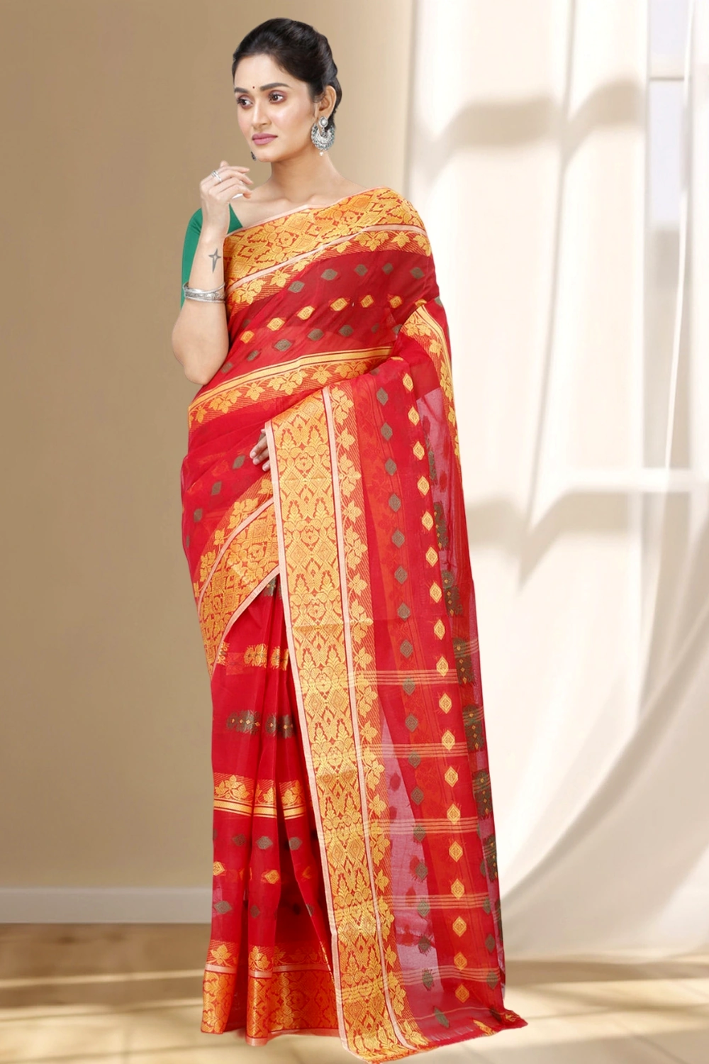 Red Pure Cotton Ghusoon Tant Saree (948)
