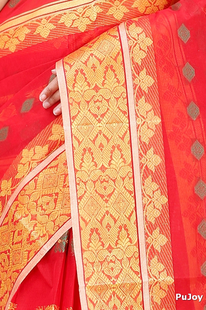 Red Pure Cotton Ghusoon Tant Saree (948)