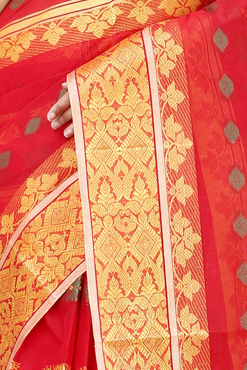 Red Pure Cotton Ghusoon Tant Saree (948)