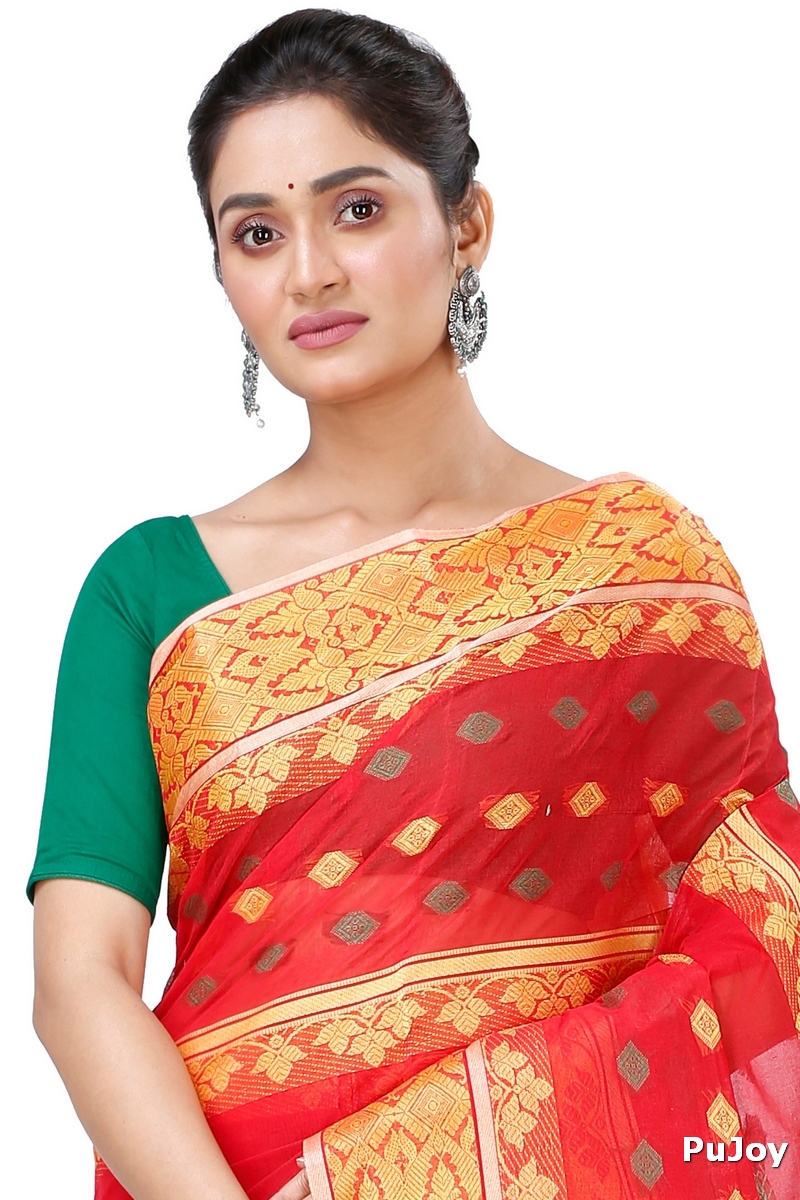 Red Pure Cotton Ghusoon Tant Saree (948)
