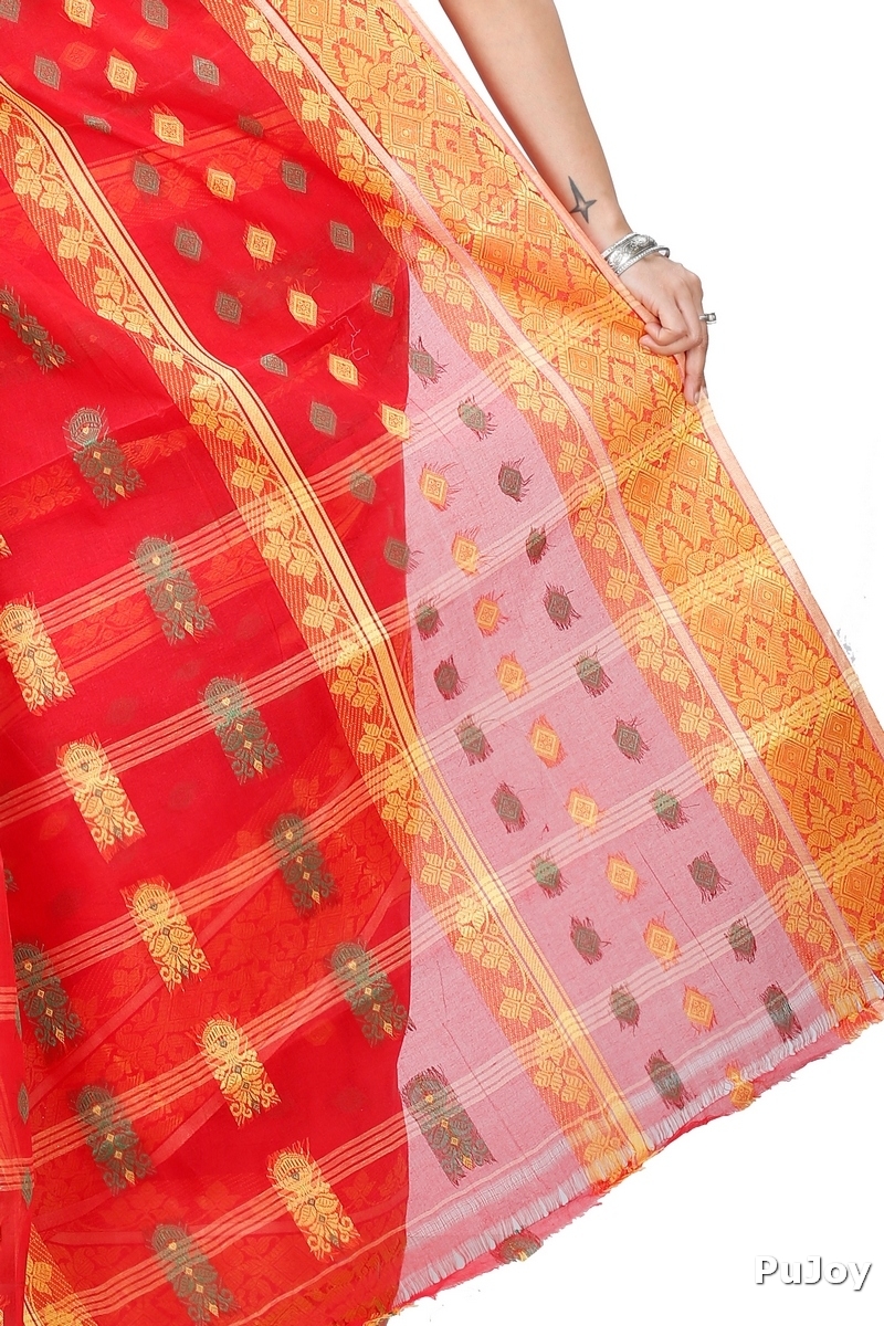 Red Pure Cotton Ghusoon Tant Saree (948)