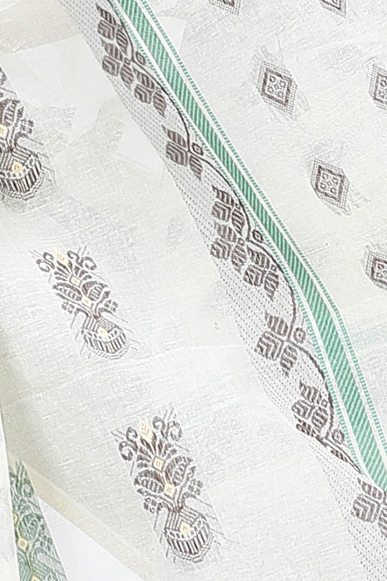 White Pure Cotton Ghusoon Tant Saree (949)