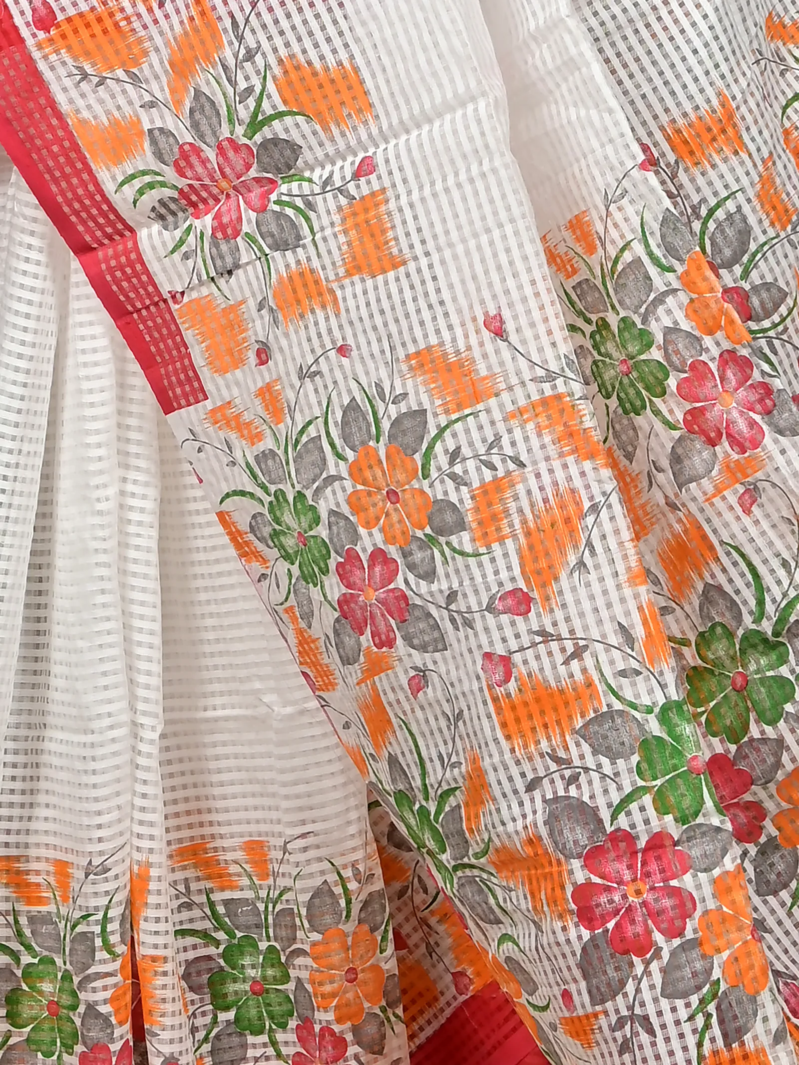 White Red Cotton Soupon Kota Fabric Saree  (95)