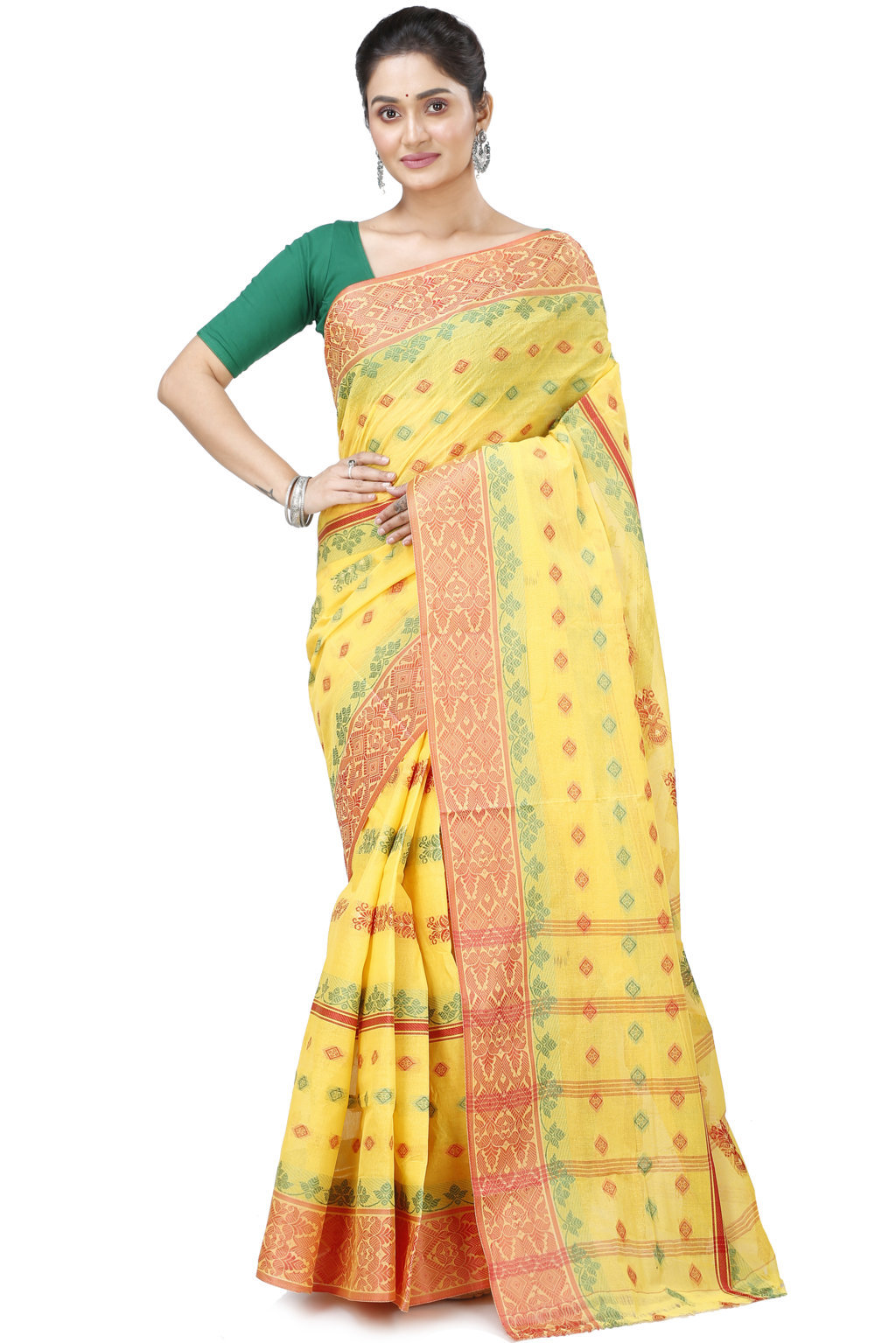 Yellow Pure Cotton Ghusoon Tant Saree (950)