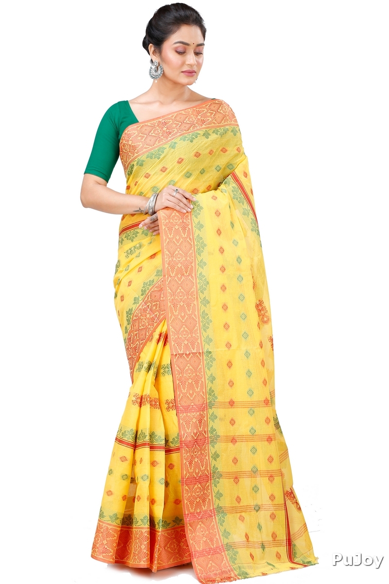 Yellow Pure Cotton Ghusoon Tant Saree (950)