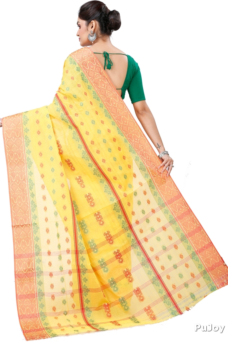 Yellow Pure Cotton Ghusoon Tant Saree (950)