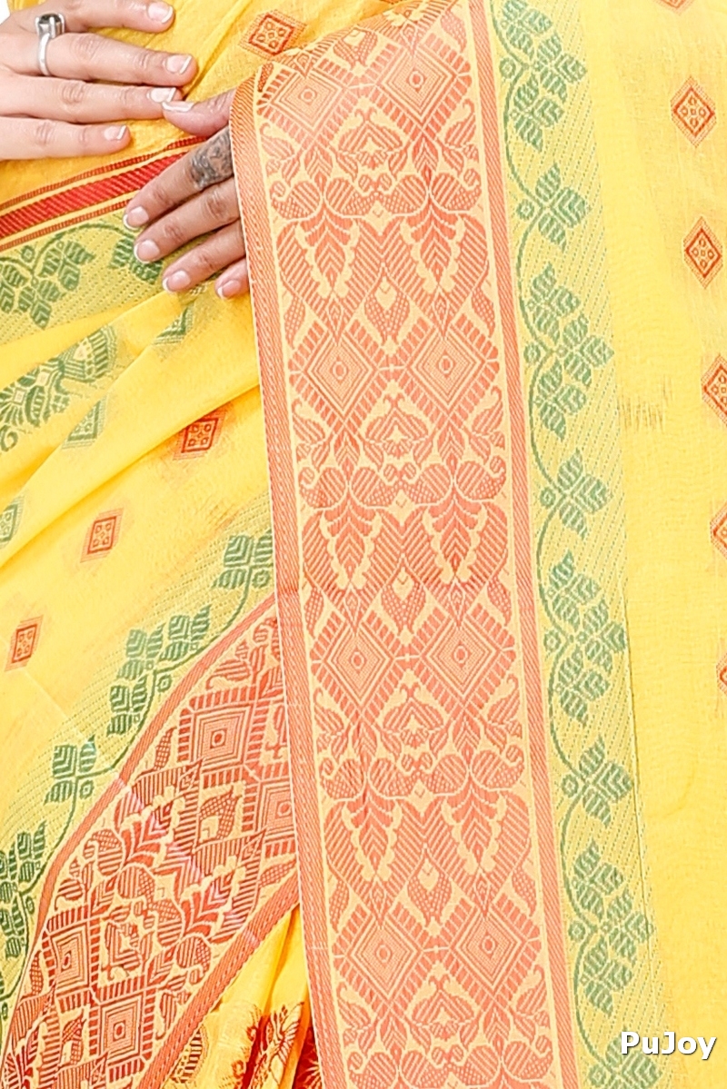 Yellow Pure Cotton Ghusoon Tant Saree (950)
