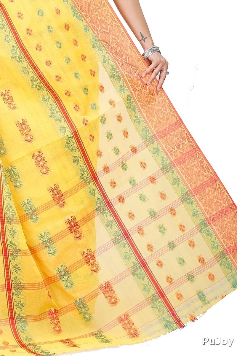 Yellow Pure Cotton Ghusoon Tant Saree (950)