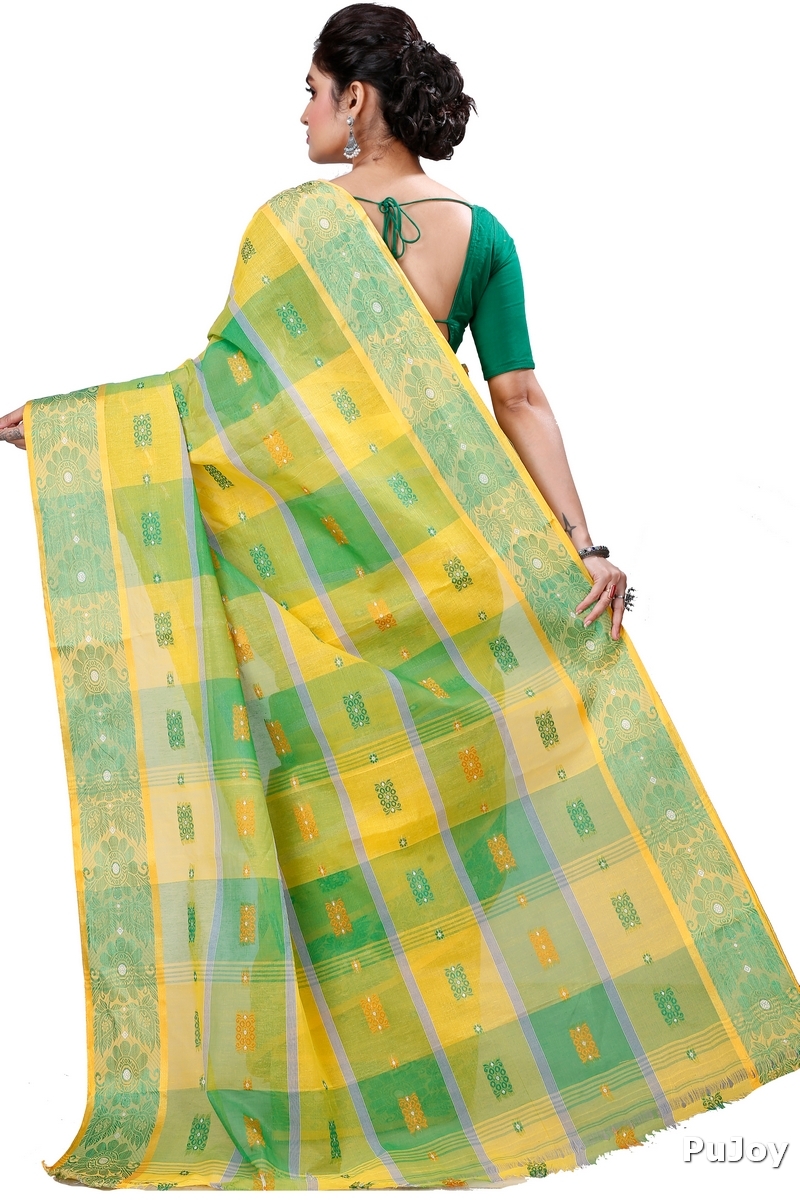 Yellow Green Pure Cotton RajSahi Tant Saree (953)