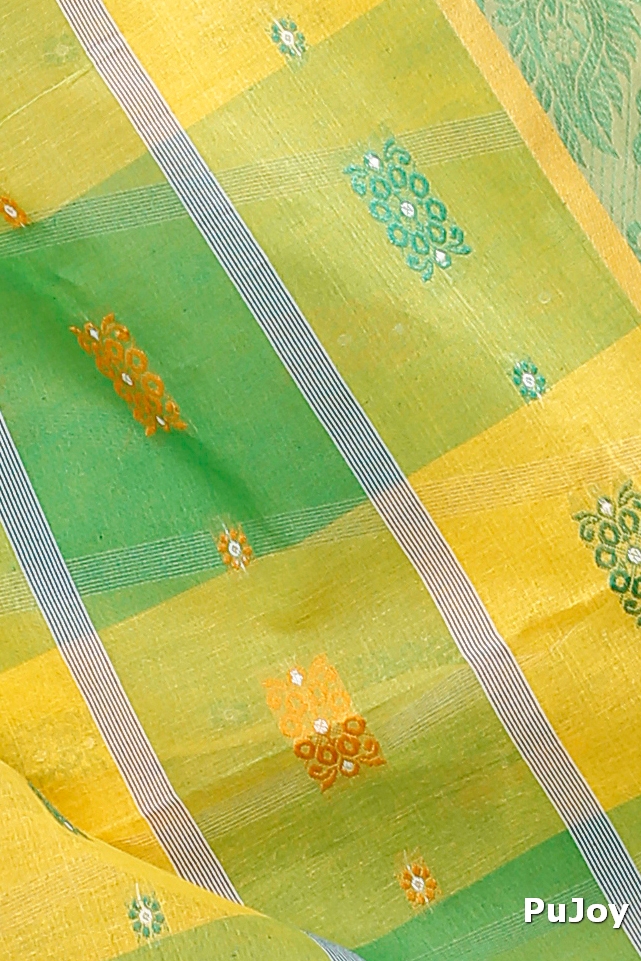 Yellow Green Pure Cotton RajSahi Tant Saree (953)