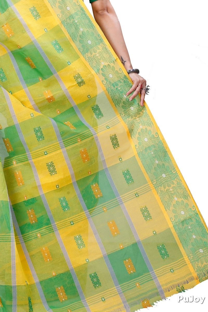 Yellow Green Pure Cotton RajSahi Tant Saree (953)
