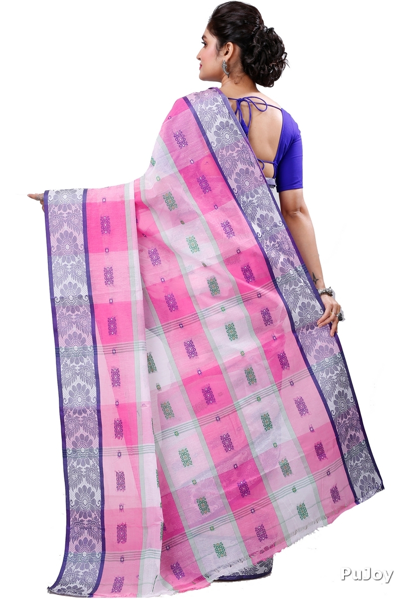 Pink White Pure Cotton RajSahi Tant Saree (954)