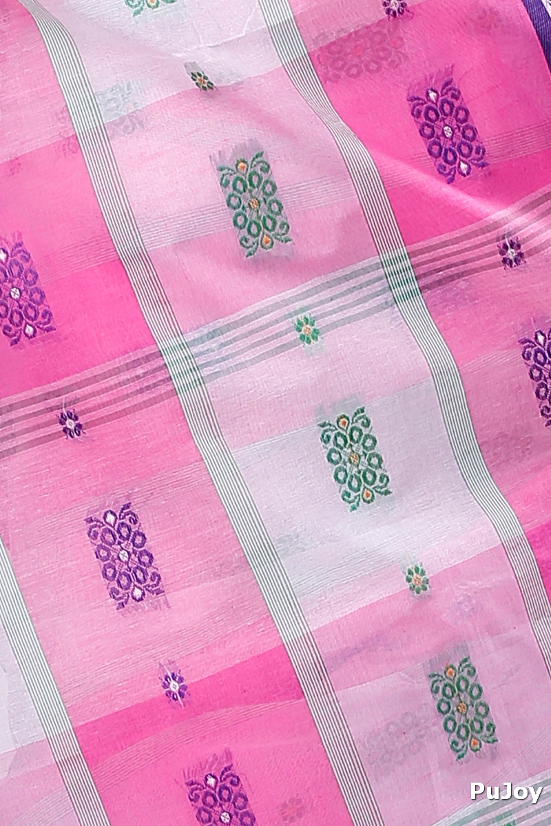 Pink White Pure Cotton RajSahi Tant Saree (954)