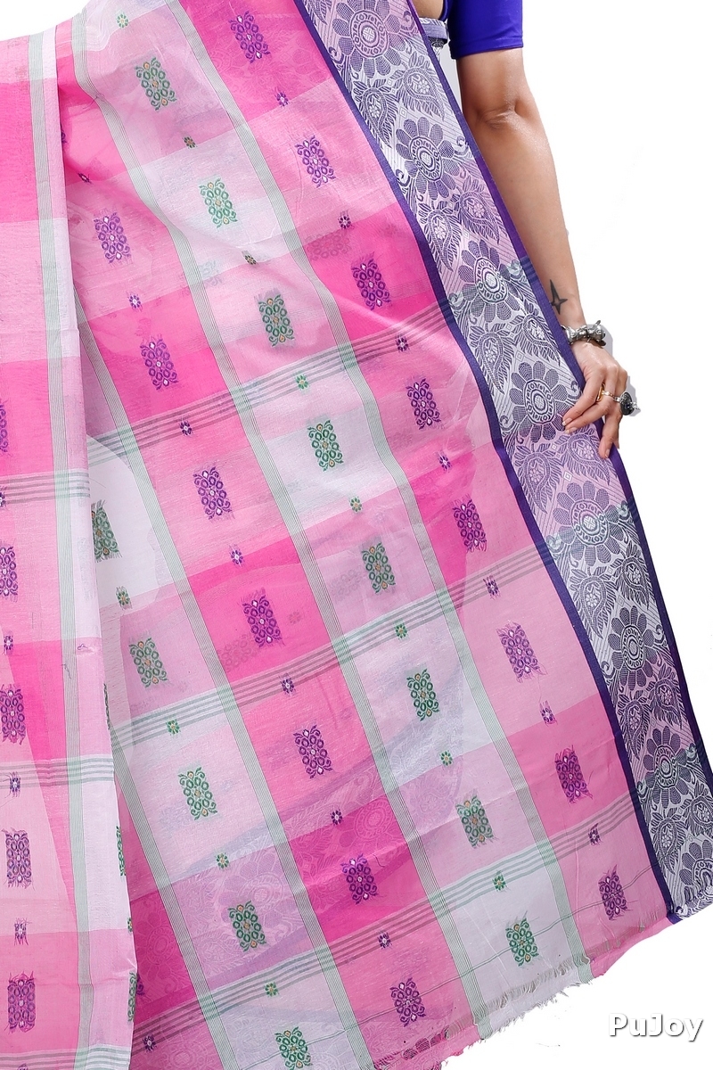 Pink White Pure Cotton RajSahi Tant Saree (954)