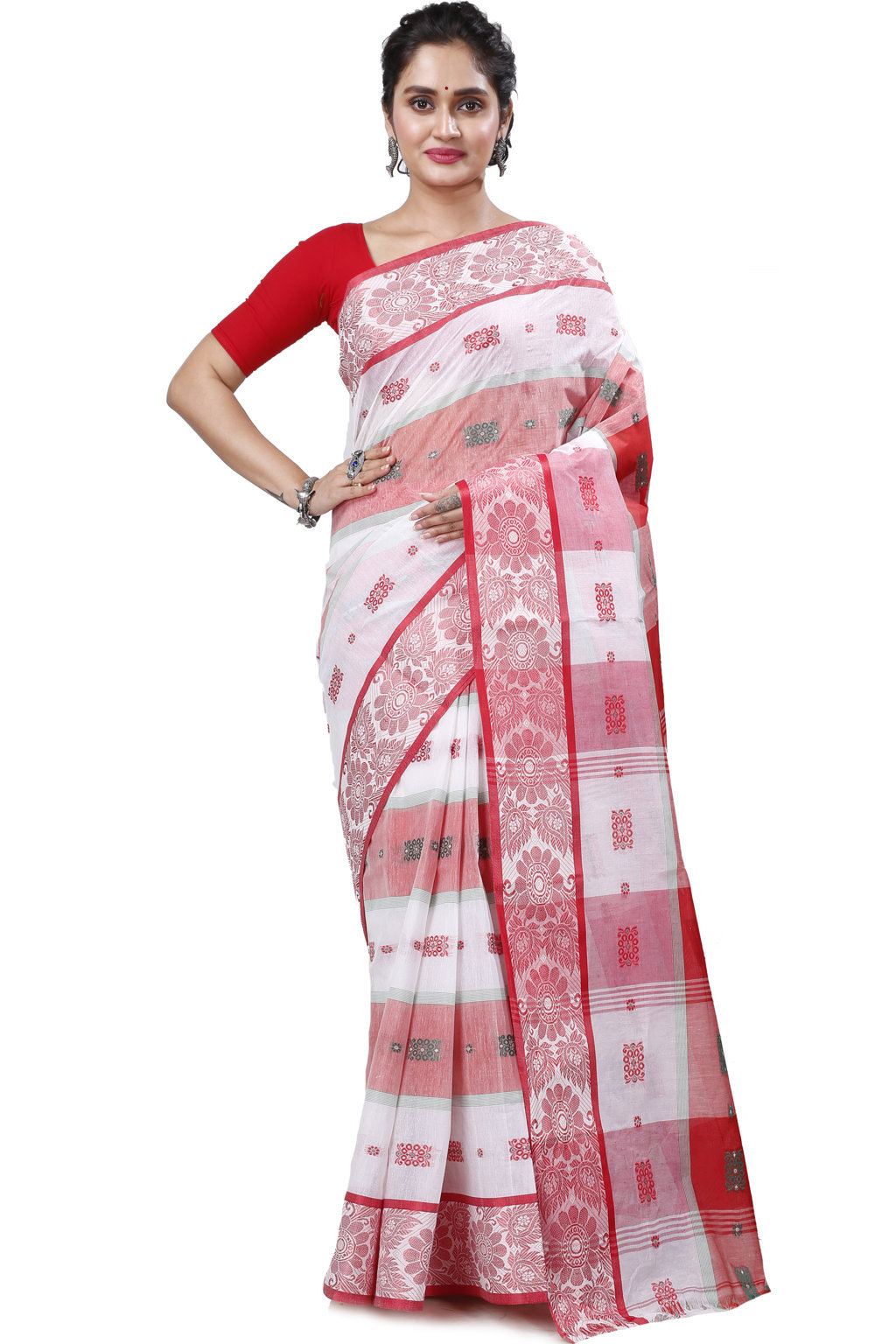 White Pure Cotton RajSahi Tant Saree (957)