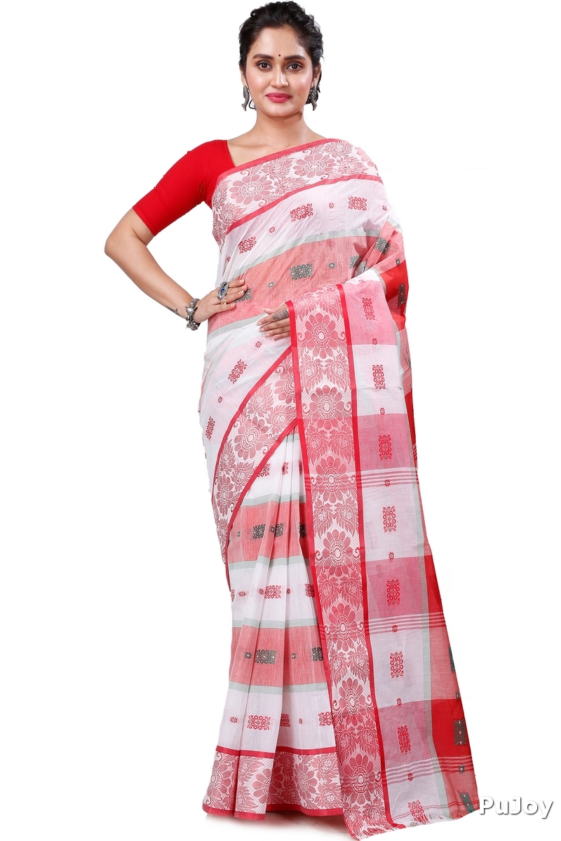 White Pure Cotton RajSahi Tant Saree (957)