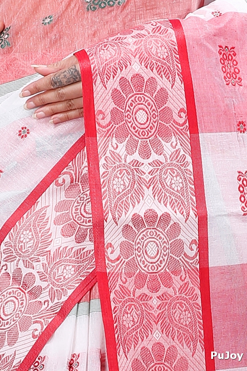 White Pure Cotton RajSahi Tant Saree (957)