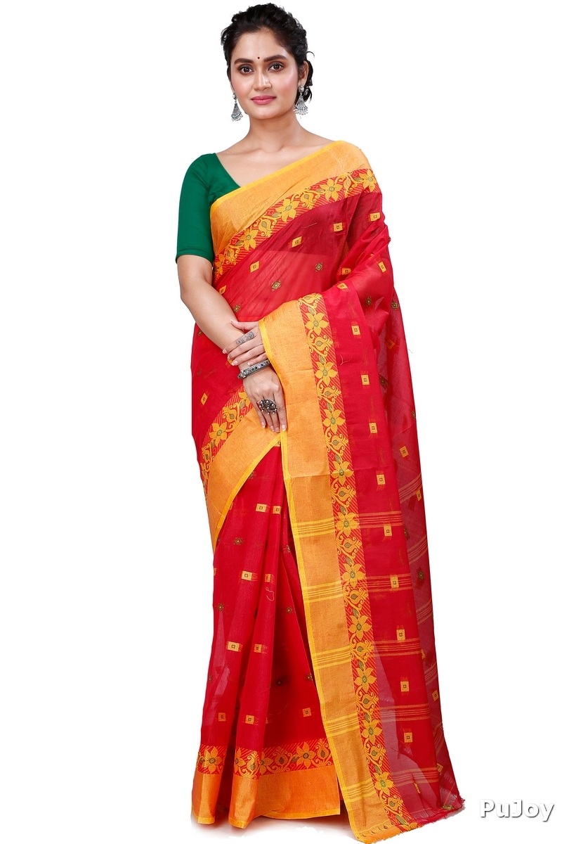 Red Pure Cotton Ramala Tant Saree (958)