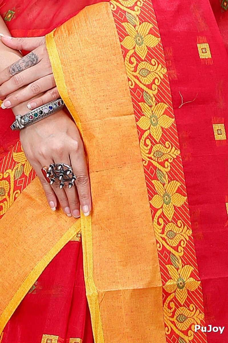 Red Pure Cotton Ramala Tant Saree (958)