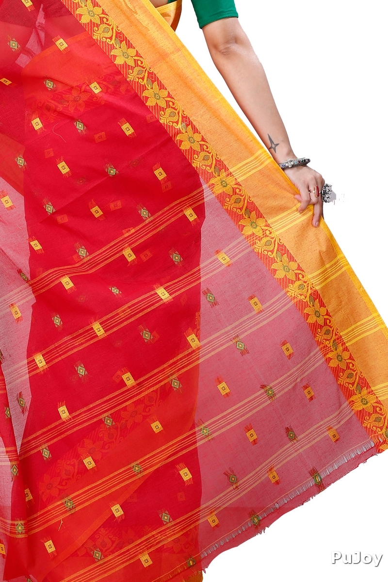 Red Pure Cotton Ramala Tant Saree (958)