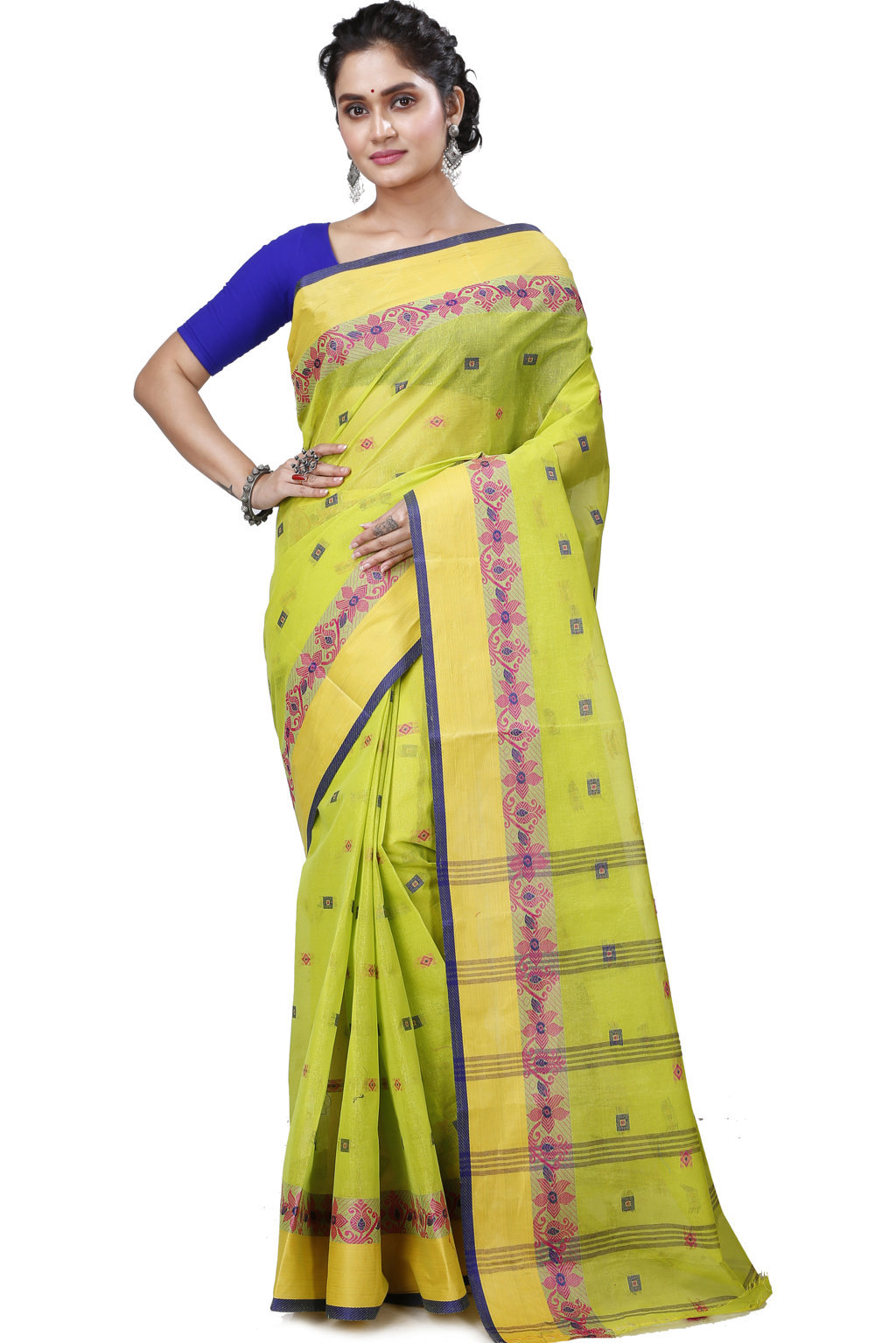 Olive Green Pure Cotton Ramala Tant Saree (959)