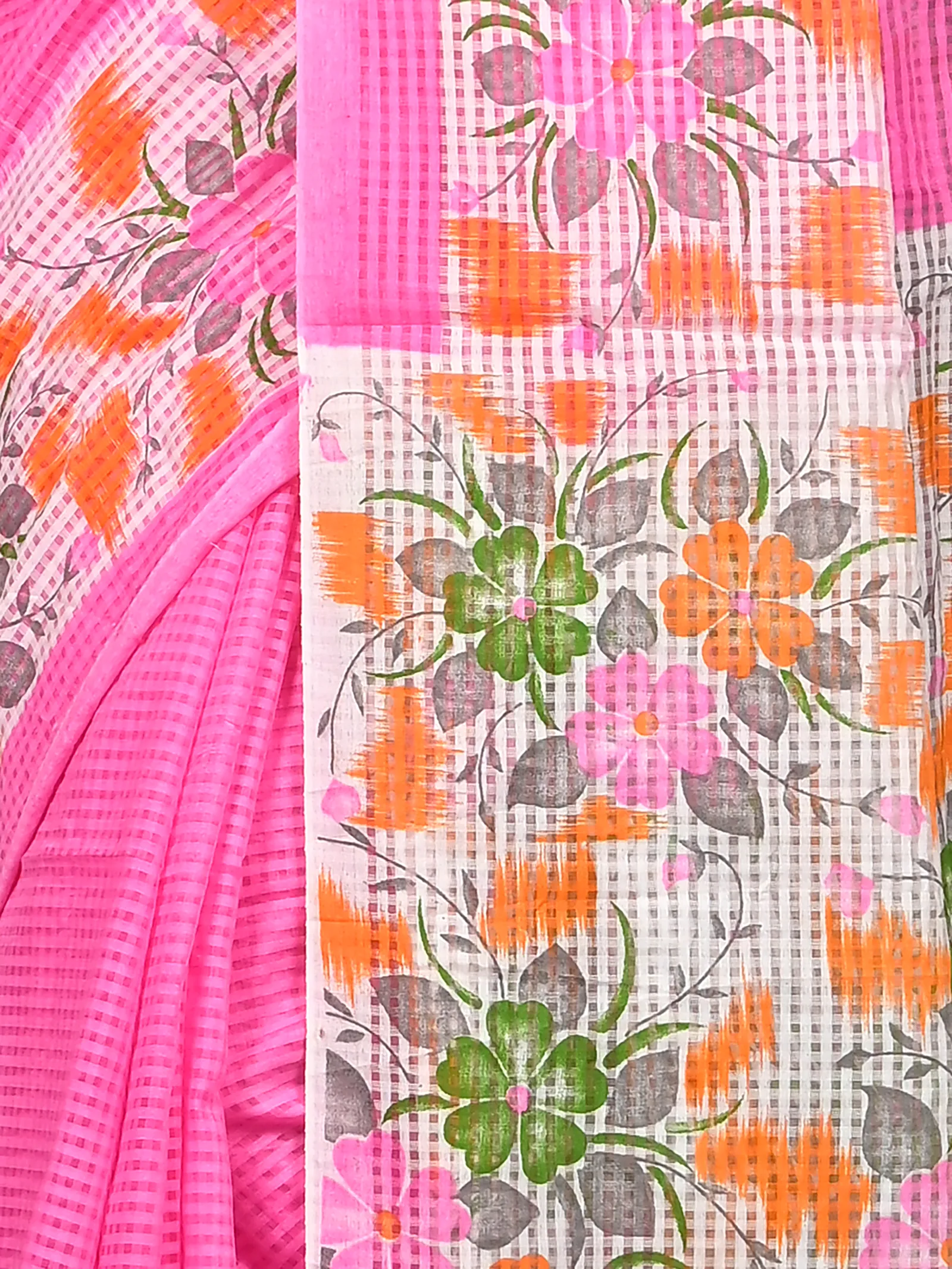 Pink White Cotton Soupon Kota Fabric Saree  (96)
